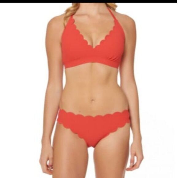 Nwt Jessica Simpson Scalloped Edge Red Bikini Top Sz Small - Picture 4 of 11